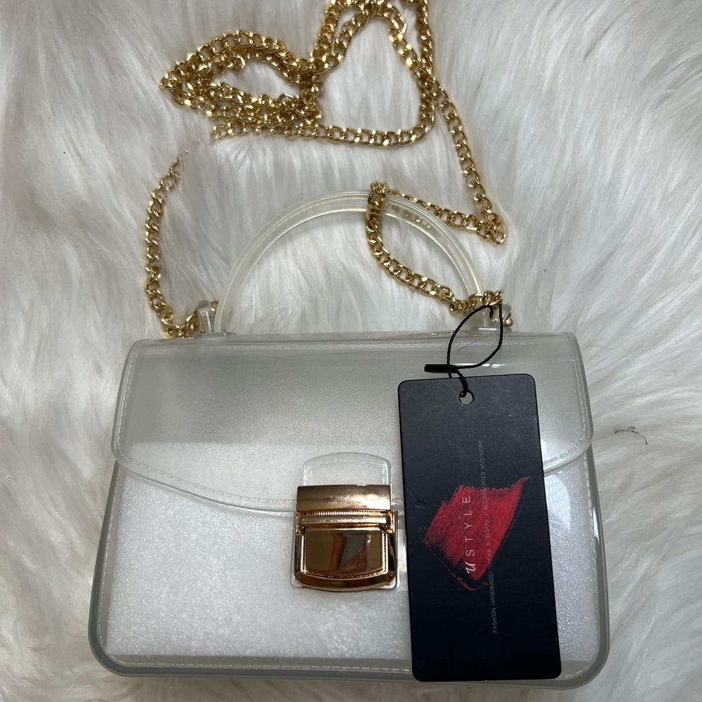 Transparent White Handbag with Gold Chain